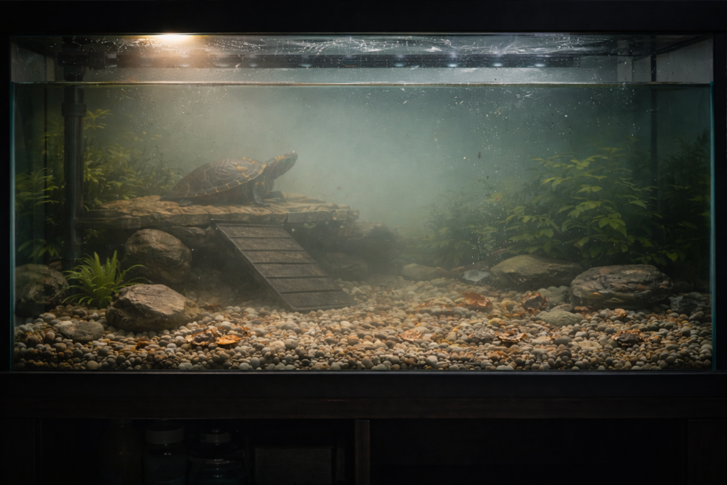 Nitrogen cycle process in turtle tank filtration system