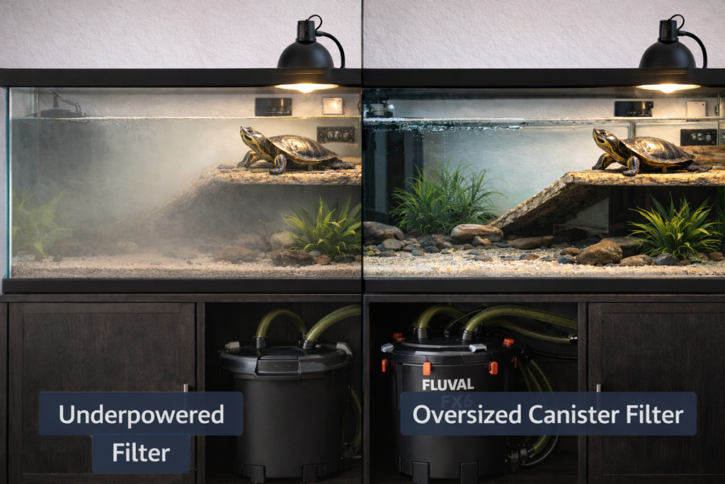 comparison of weak filter vs oversized canister filter for 75 gallon turtle tank
