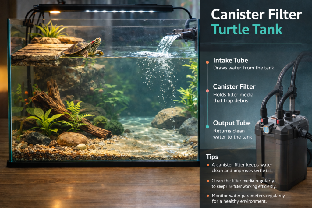 canister filter connected to turtle tank filtration system