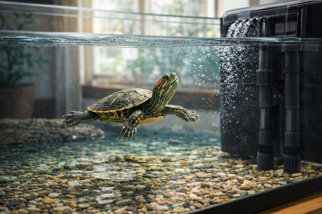 crystal clear turtle tank water with filtration system