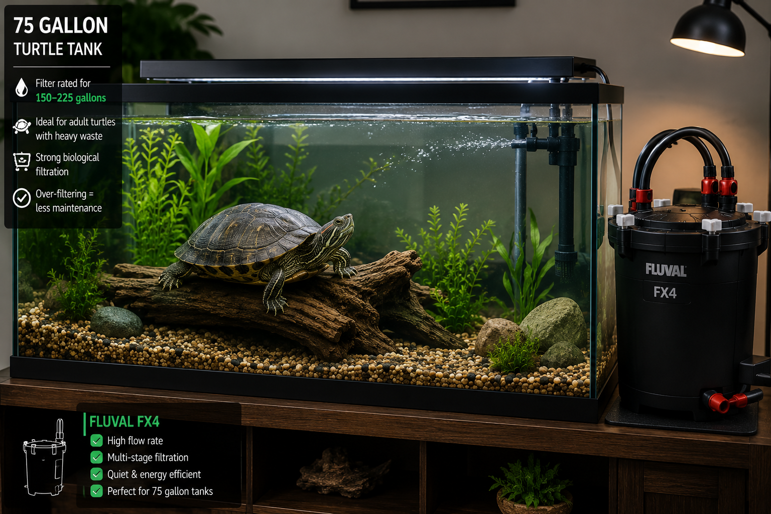 75 gallon turtle tank with canister filter system