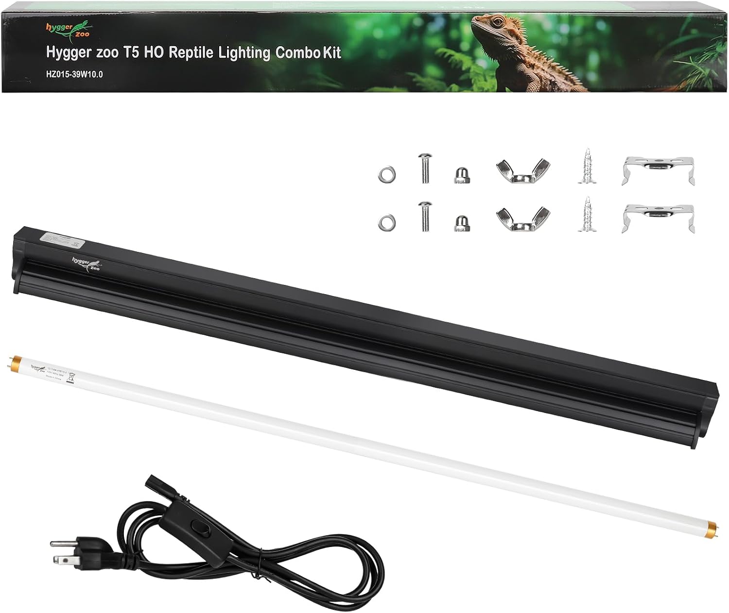 Hygger Zoo T5 UVB Reptile Light Fixture HO UVB Bulb Lighting Combo Kit, 10.0 UVB Light for Reptiles